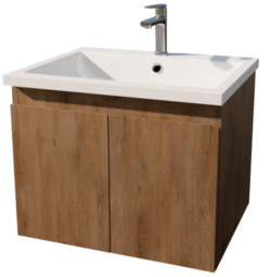 MEUBLE SALLE DE BAIN BOIS 60cm 2 PORTES + VASQUE BLANCHE