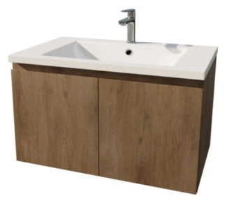 MEUBLE SALLE DE BAIN BOIS 80 CM 2 PORTES Meuble bois 2 portes + vasque blanche