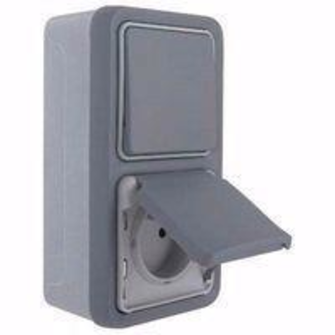 PLEXO VA/VIENT + PRISE 2P+T SAILLIE GRIS MONTAGE VERTICAL