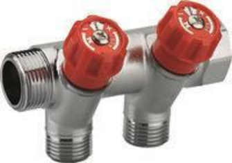COLLECTEUR ROBINET INTEGRE ROUGE MF 3/4 2 DEPARTS M 1/2