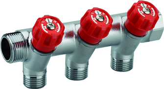 COLLECTEUR ROBINET INTEGRE ROUGE MF 3/4 3 DEPARTS M 1/2