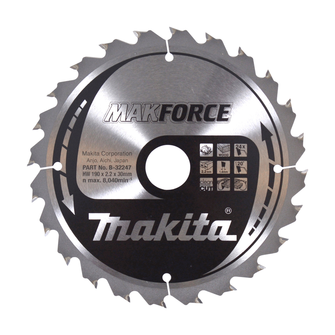 MAKITA LAME SCIE CIRCULAIRE POUR BOIS TCT PO MAKFORCE 190x30mm/24D