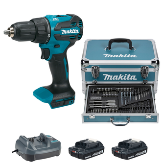 MAKITA COFFRET VISSEUSE DHP490WVX7 + LAMPE + 70 ACC / 2 BAT 18V 2AH / 65NM