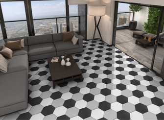 CARRELAGE HEXAGONE UNI GRIS 25X22CM (CARTON DE 1,04M²)    Ref:HEX25UNIGR