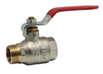 Robinet Laiton DIN 3/4 FF/FF Nickelé Avec Levier En Tôle D’acier Rouge